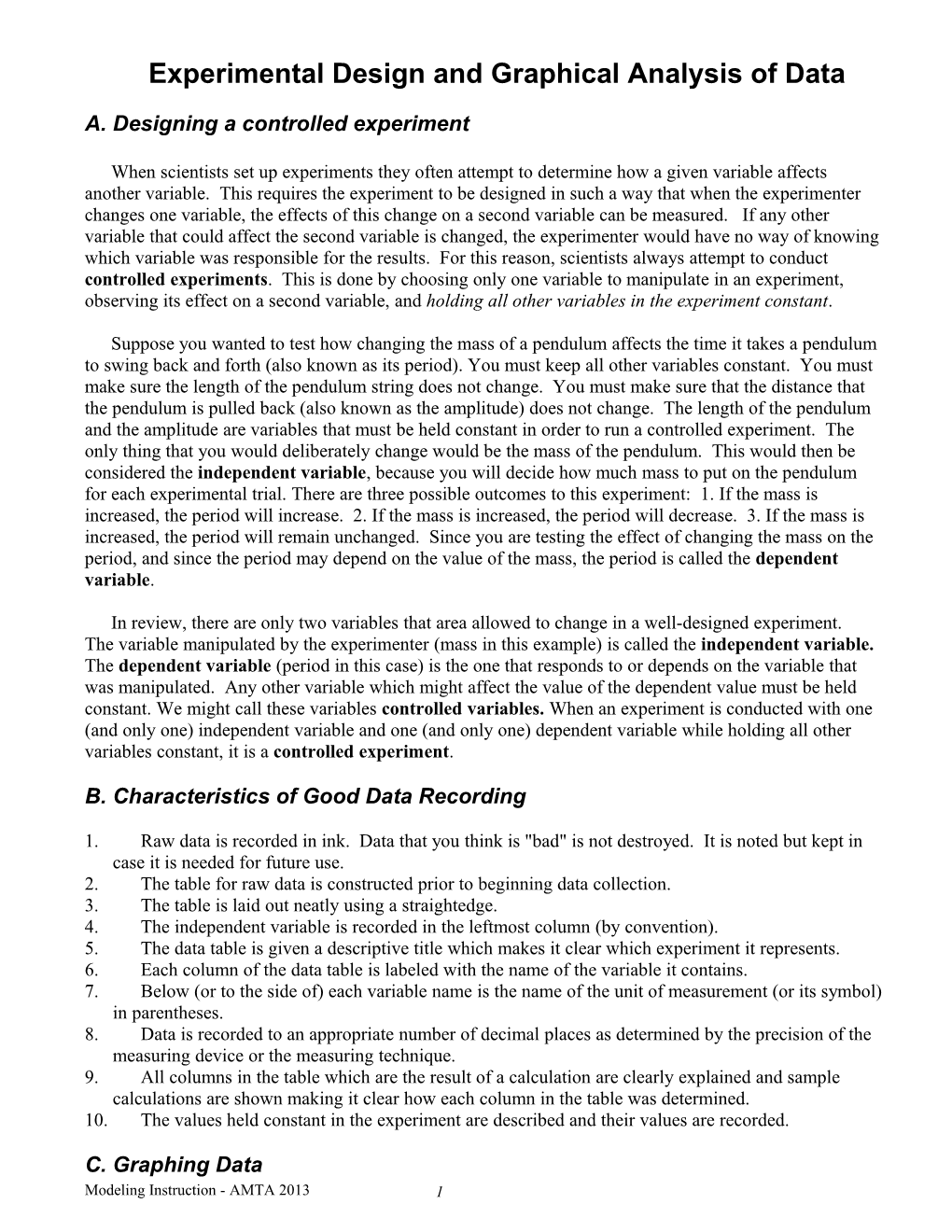 Experimental Design and Graphical Analysis of Data