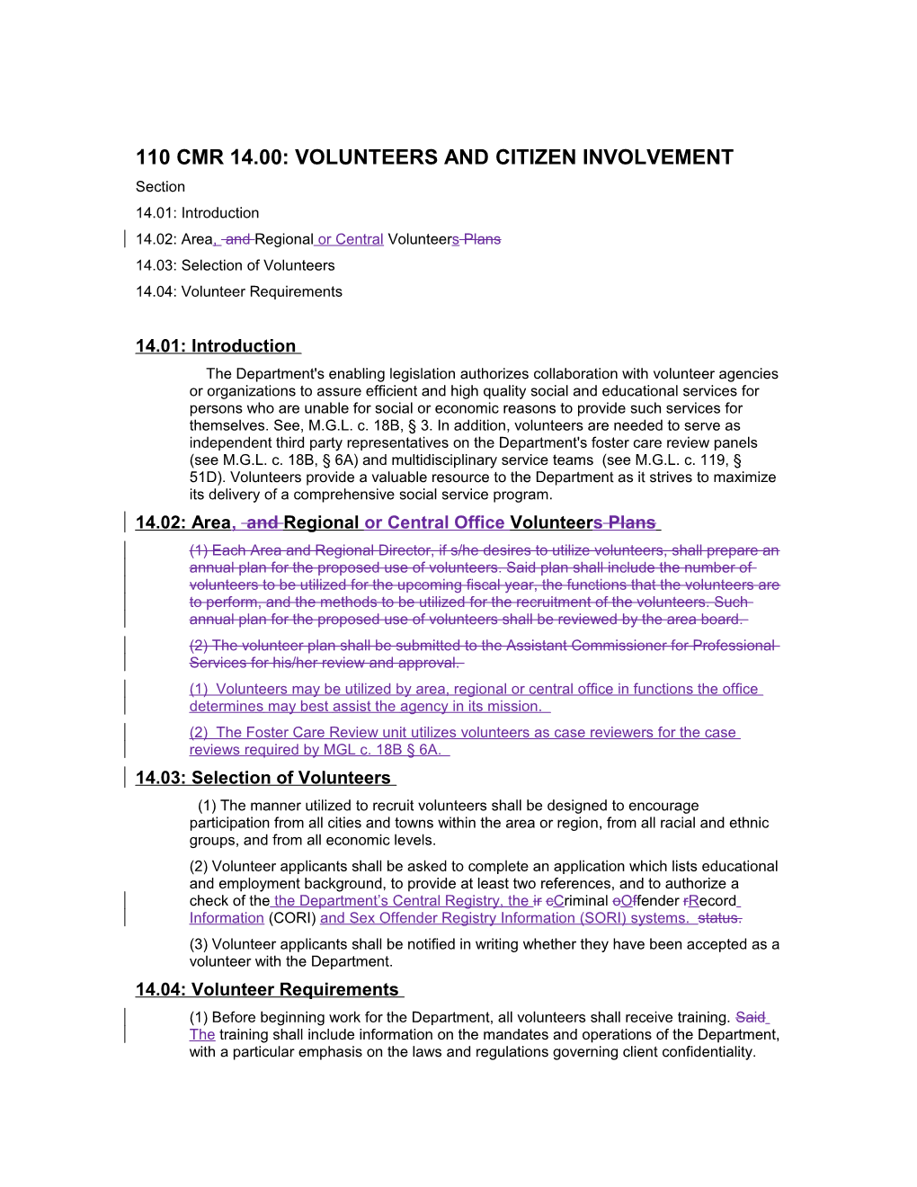 110 Cmr 14.00: Volunteers and Citizen Involvement