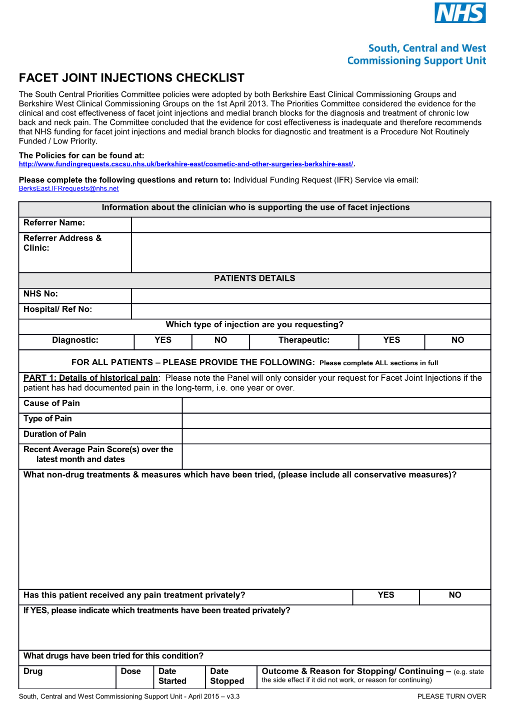 FACET JOINT INJECTIONS CHECKLIST Continued