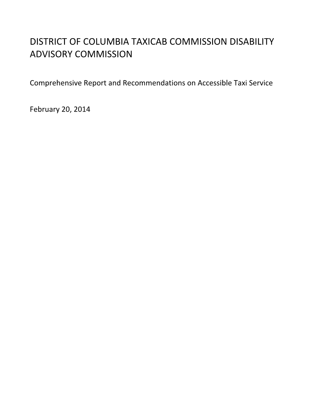 District of Columbia Taxicab Commission Disability Advisory Committee