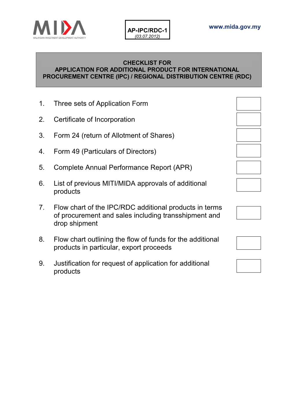Application for International Procurement Centre (Ipc) Status / Tax Incentives