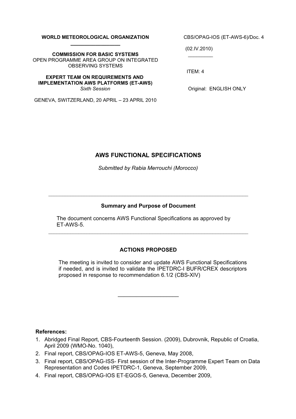 CBS/OPAG-IOS/ET-AWS-6/Doc. 4, P.1