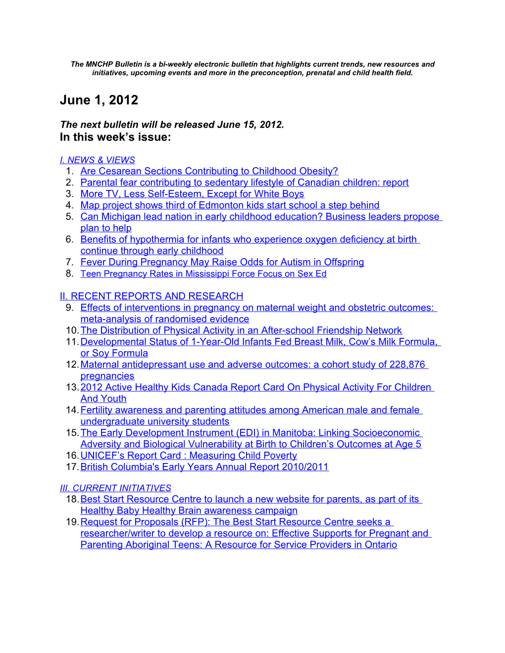 The Next Bulletin Will Be Releasedjune 15, 2012