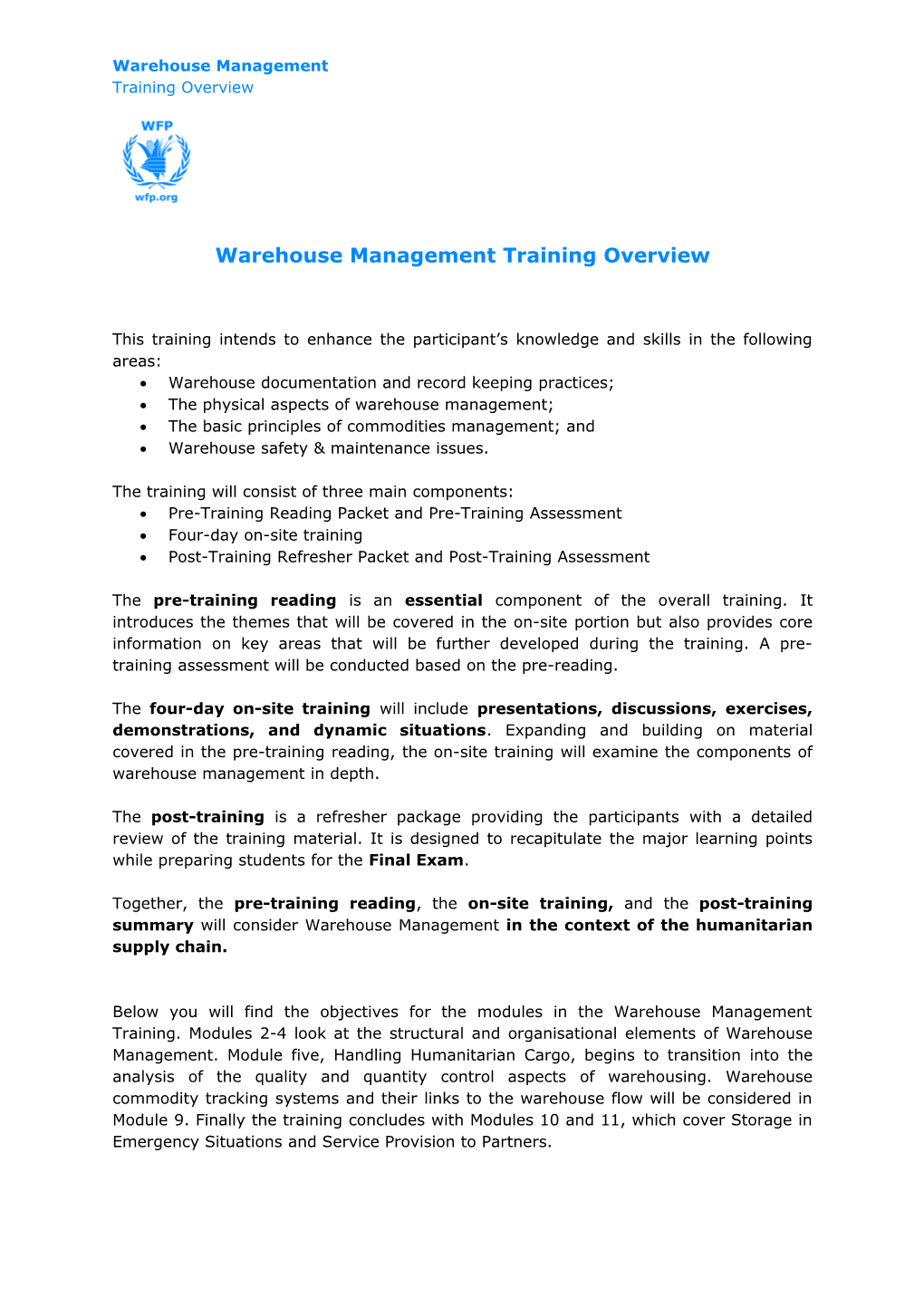 Warehouse Managementtrainingoverview