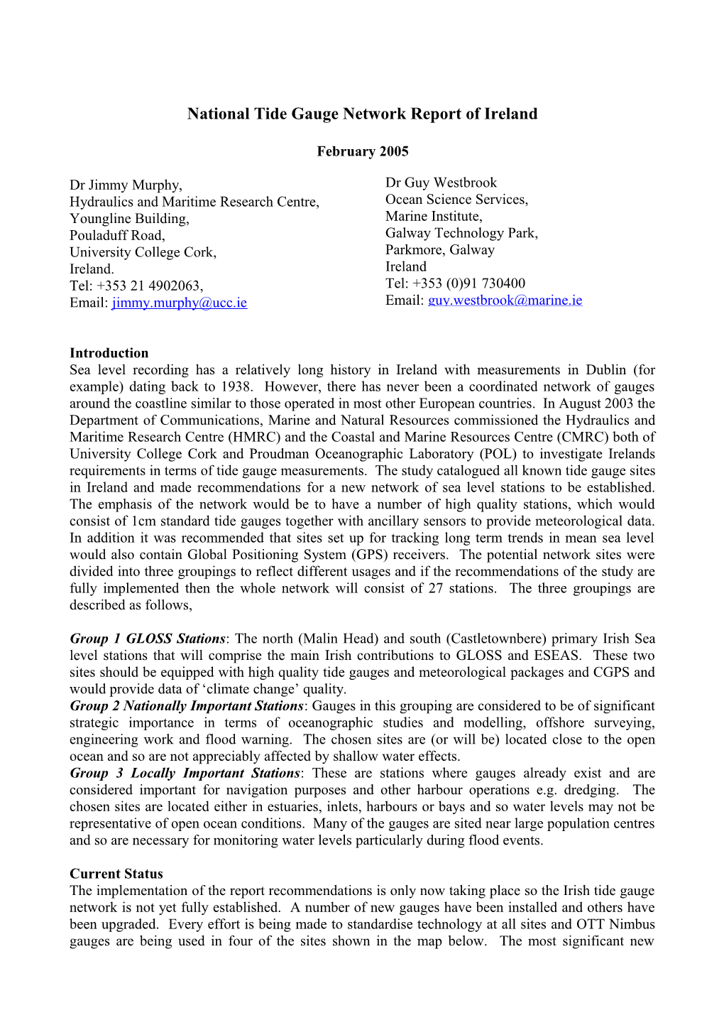 National Tide Gauge Network Report of Ireland