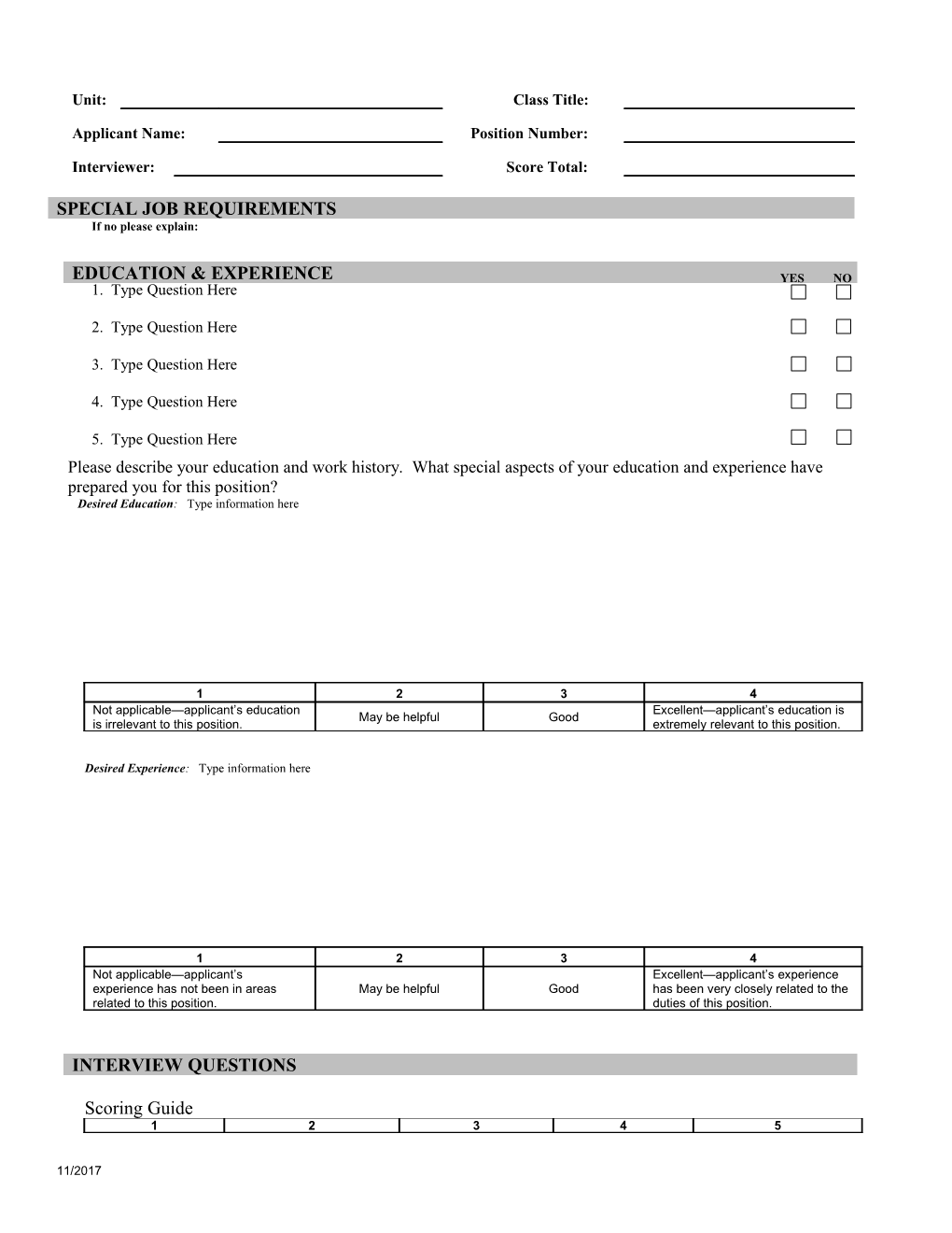 Interview Questions and Rating Sheet