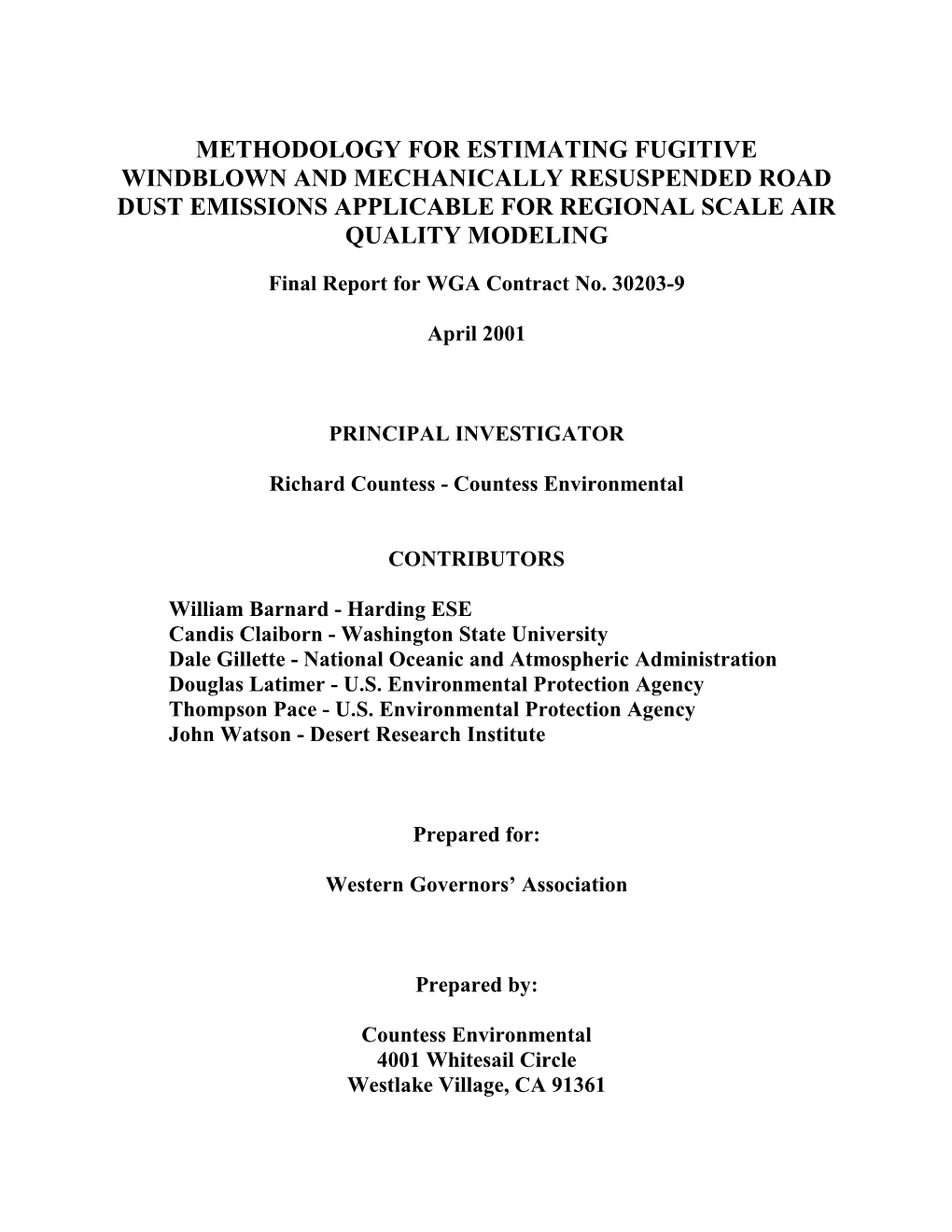 Final Report for WGA Contract No. 30203-9