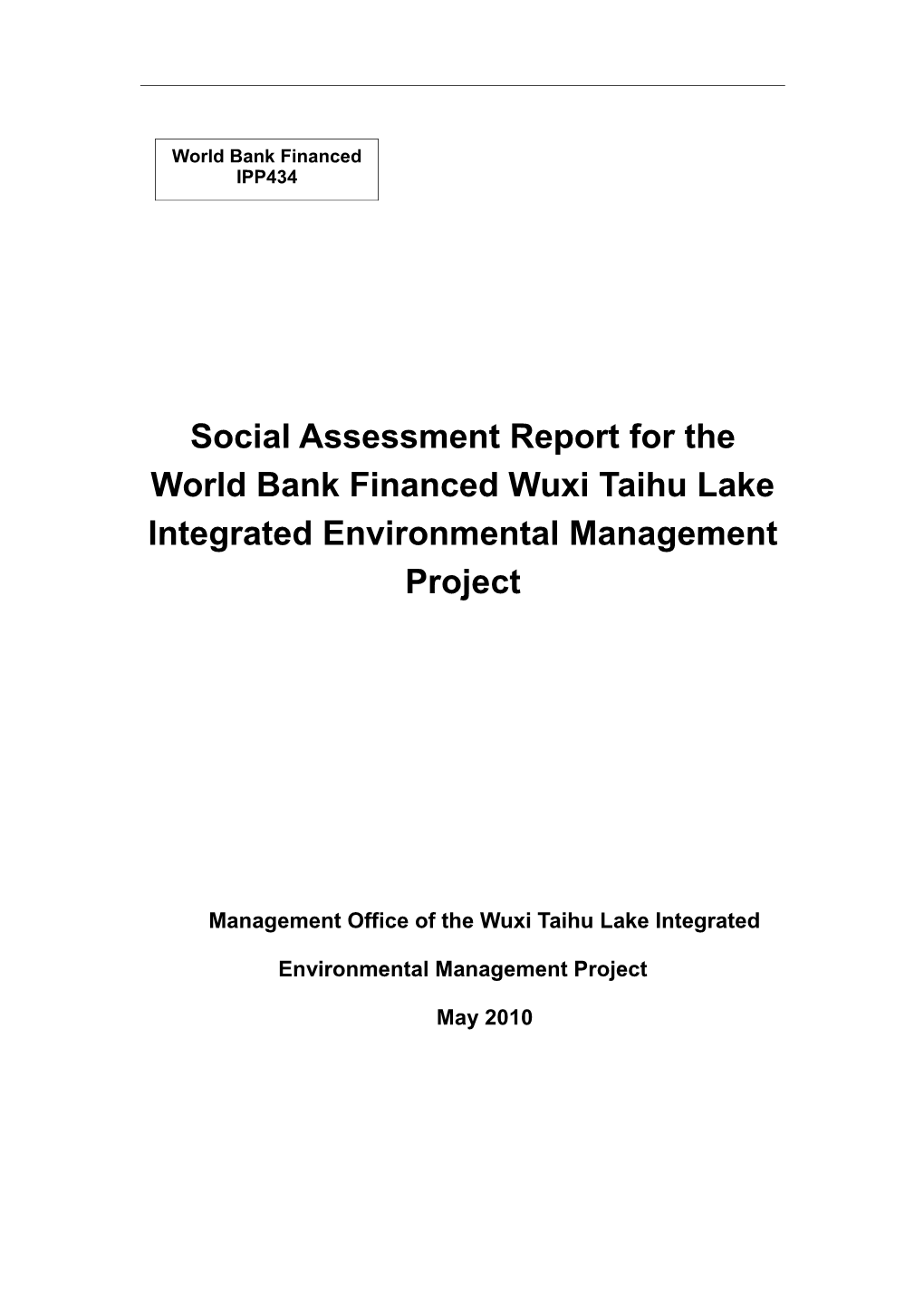 Management Office of the Wuxitaihulake Integrated Environmental Management Project