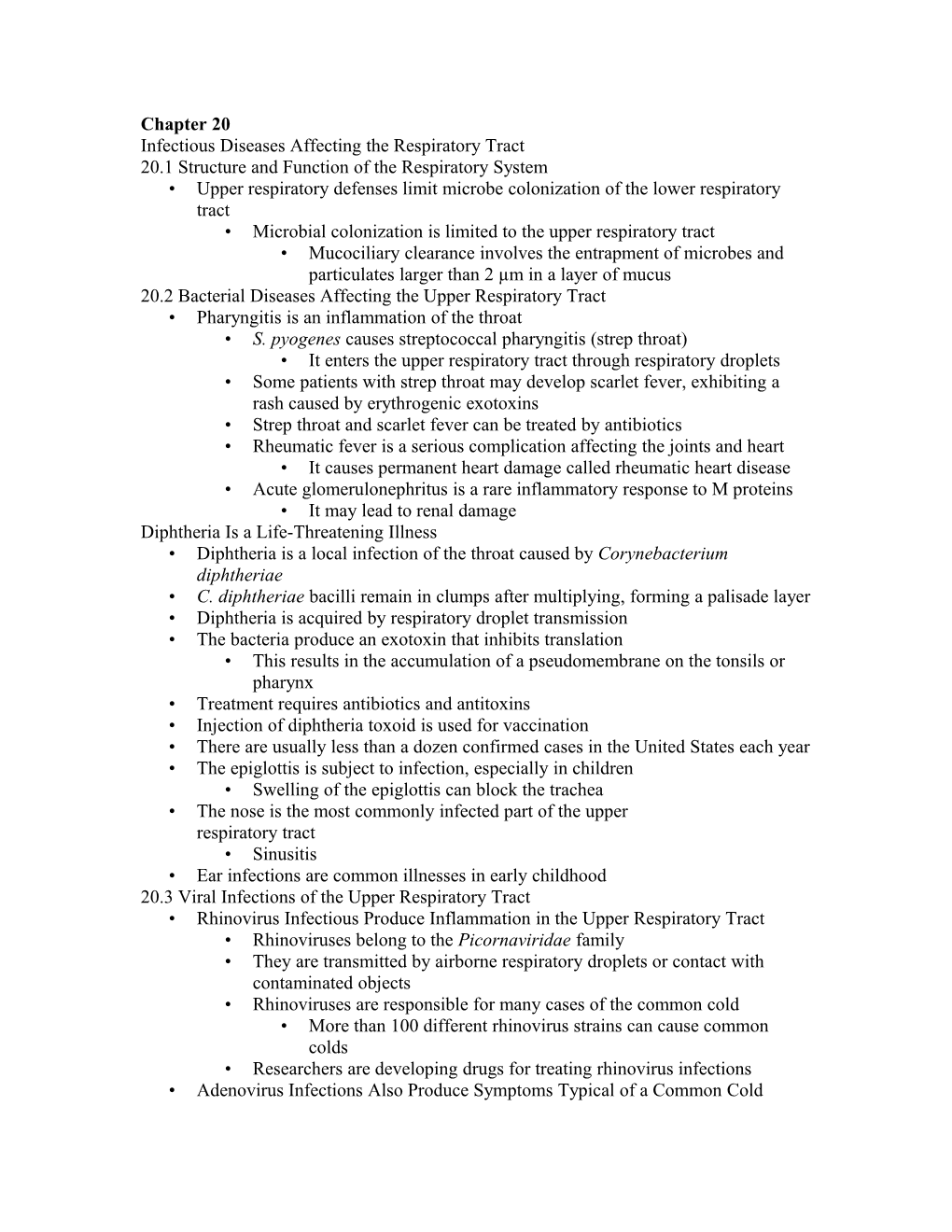 Infectious Diseases Affecting the Respiratory Tract