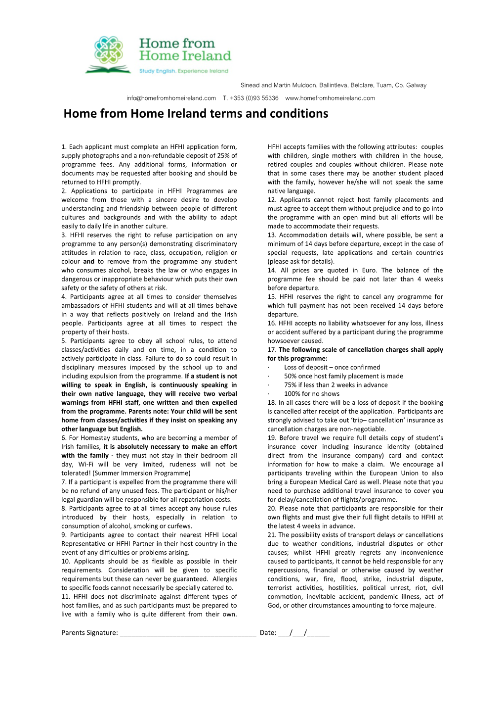 Homefromhomeireland Terms and Conditions