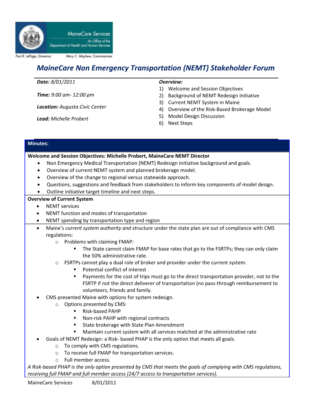 Mainecare Non Emergency Transportation (NEMT) Stakeholder Forum