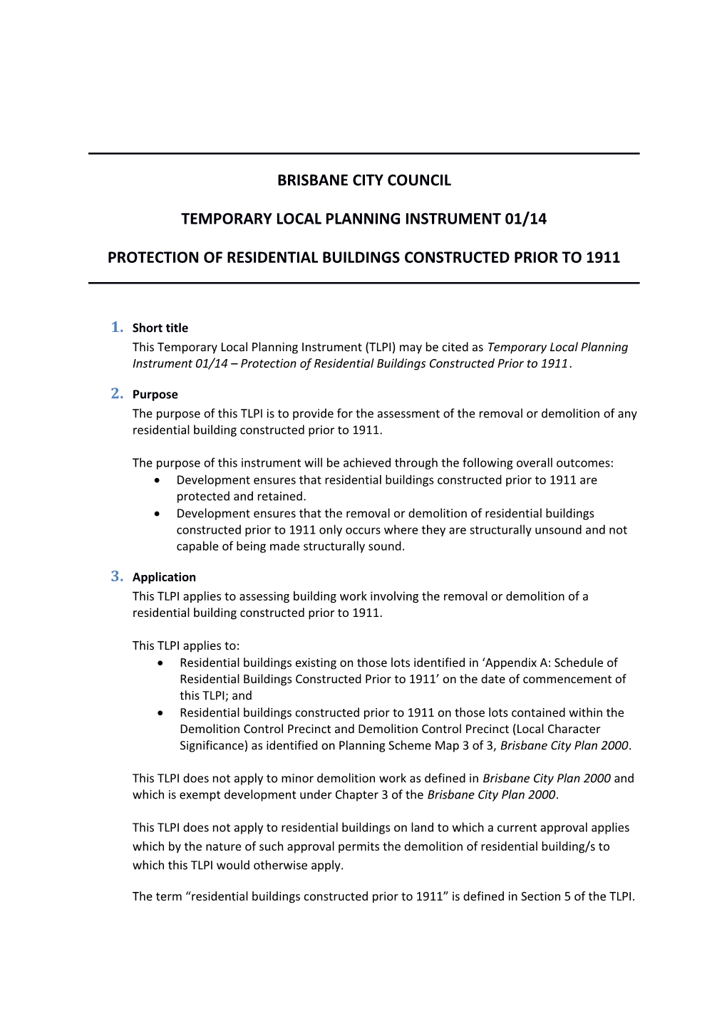 Temporary Local Planning Instrument 01/14