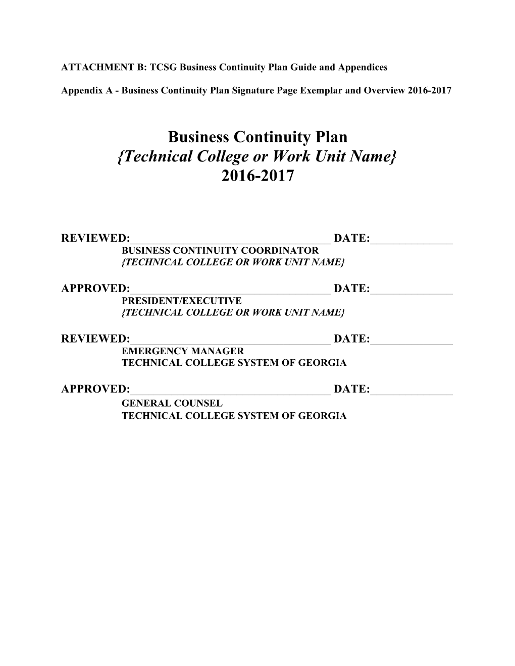 ATTACHMENT B: TCSG Business Continuity Plan Guide and Appendices