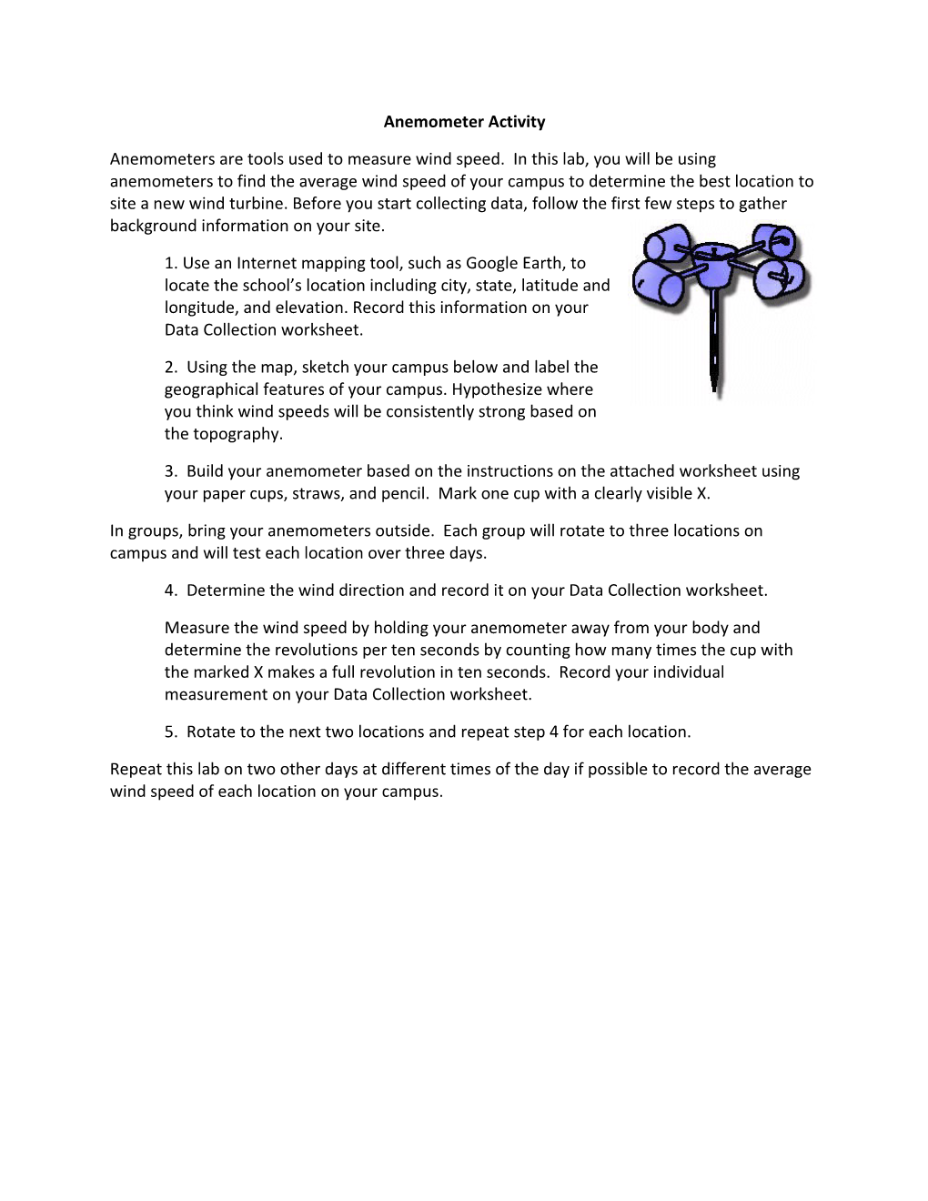 Anemometer Activity