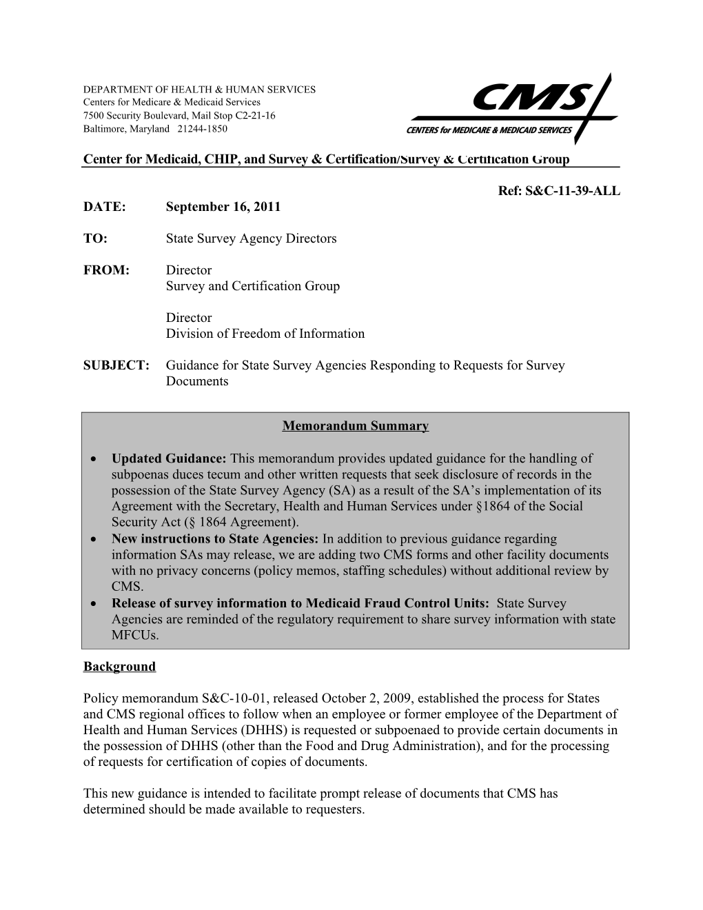 CMS Guidance to States Responding to Requests for Survey Documents