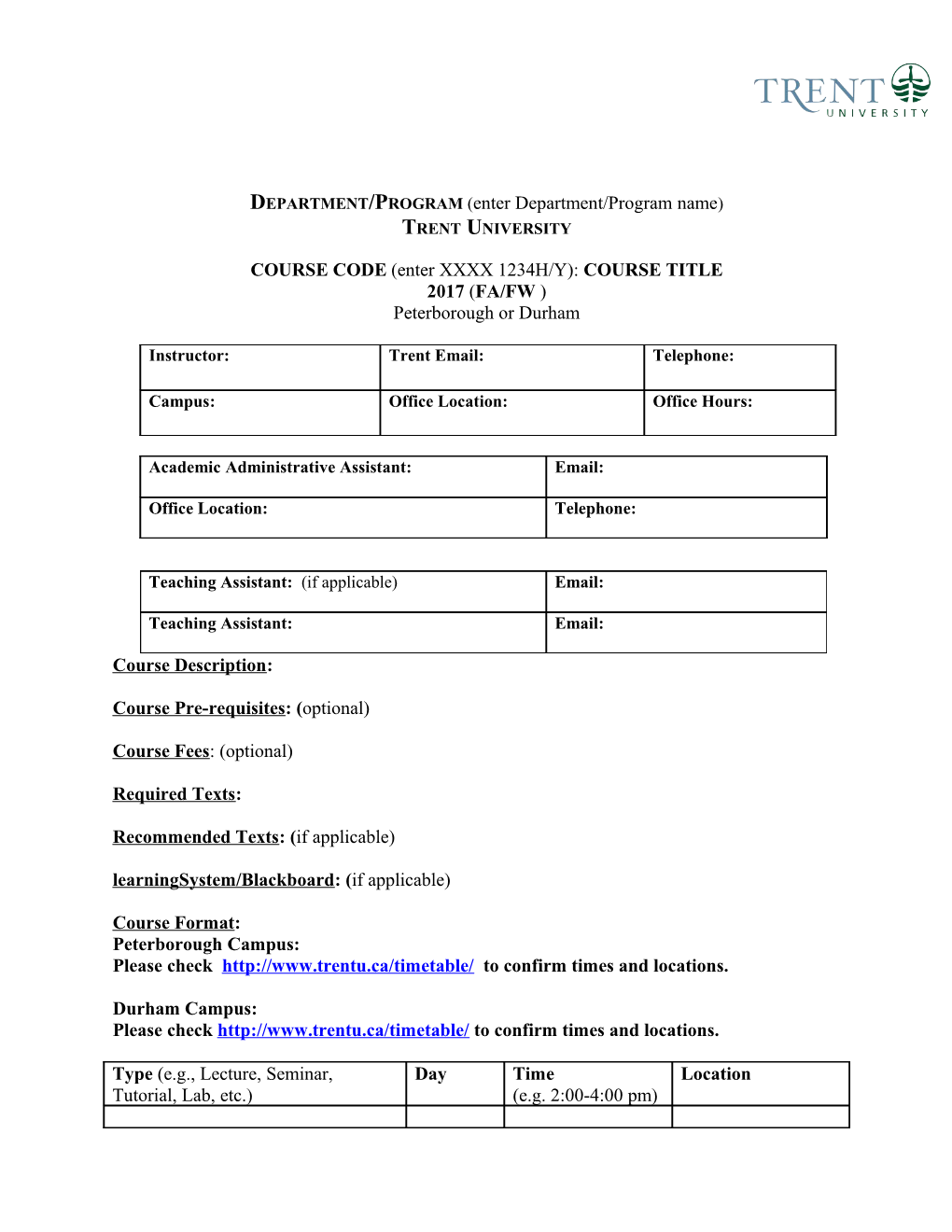 Course Outline Winter 2008 Check List