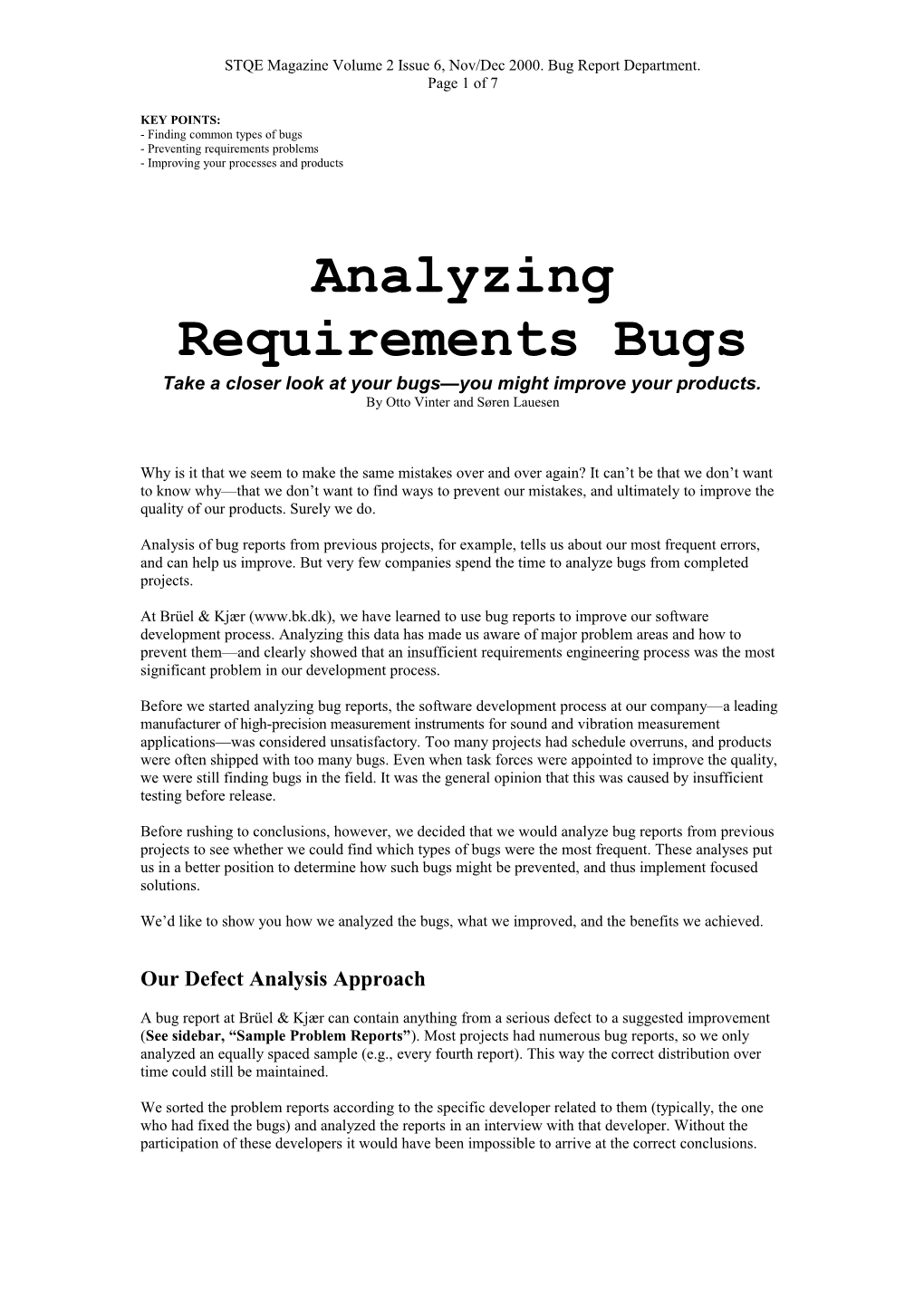 STQE Magazine Volume 2 Issue 6, Nov/Dec 2000. Bug Report Department