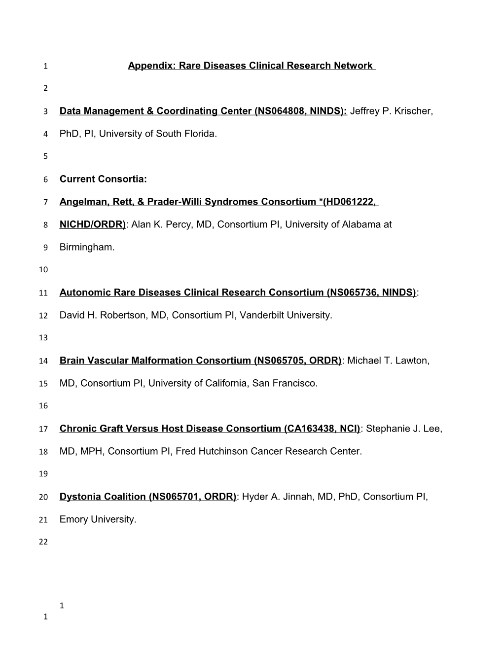 Appendix: Rare Diseases Clinical Research Network