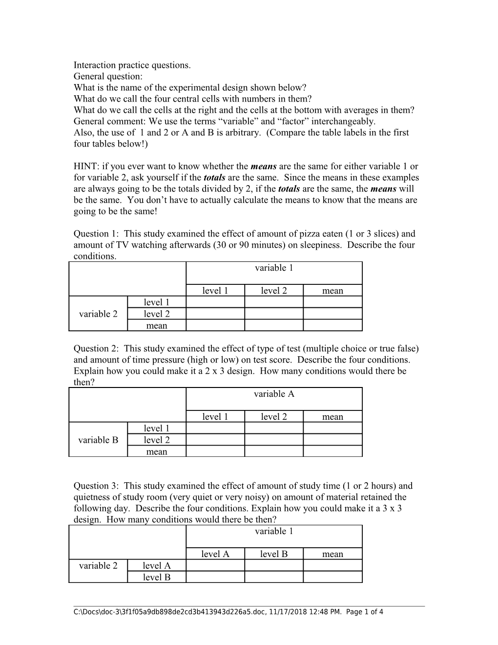 Interaction Practice Questions