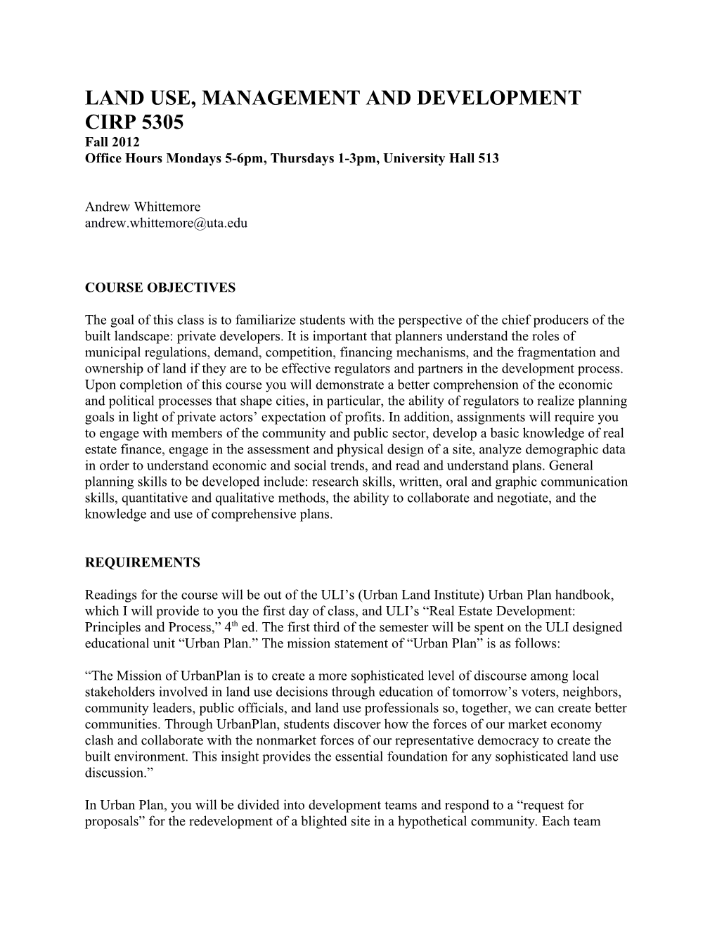 Land Use, Management and Development