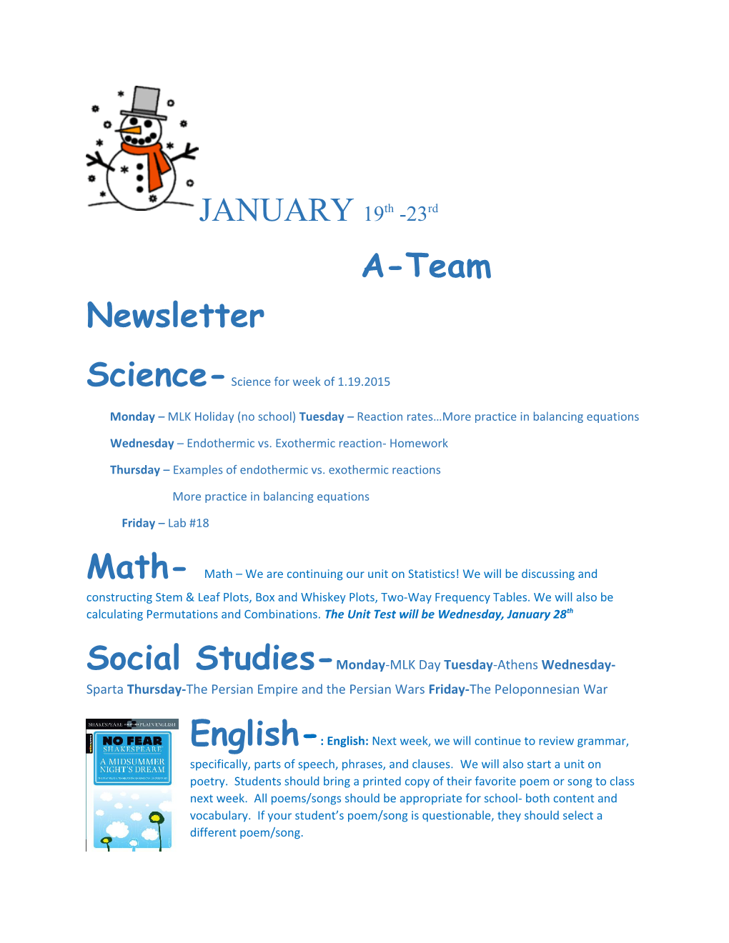 Science-Science for Week of 1.19.2015