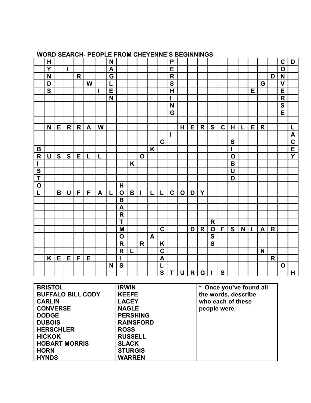 Word Search- People from Cheyenne S Beginnings