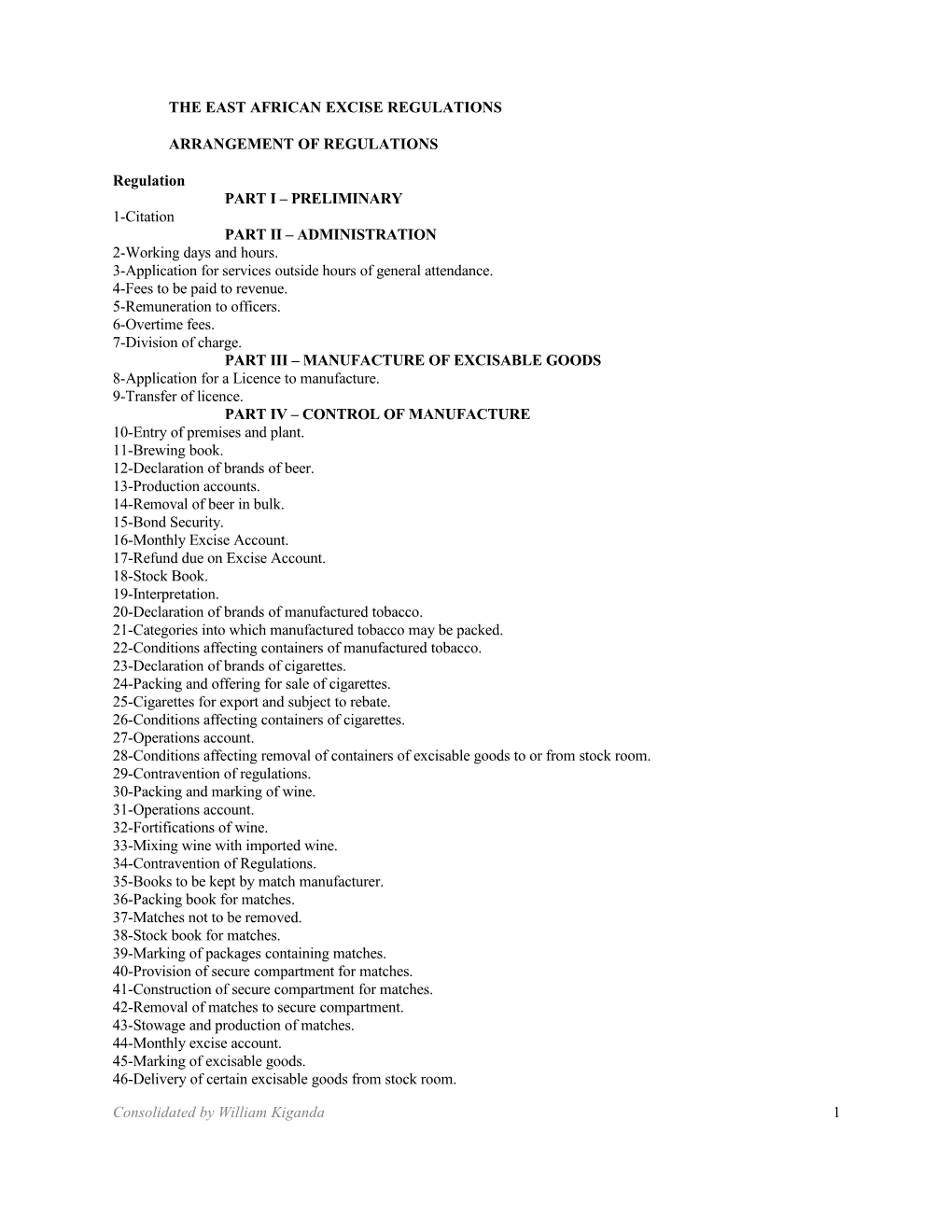 The East African Excise Regulations