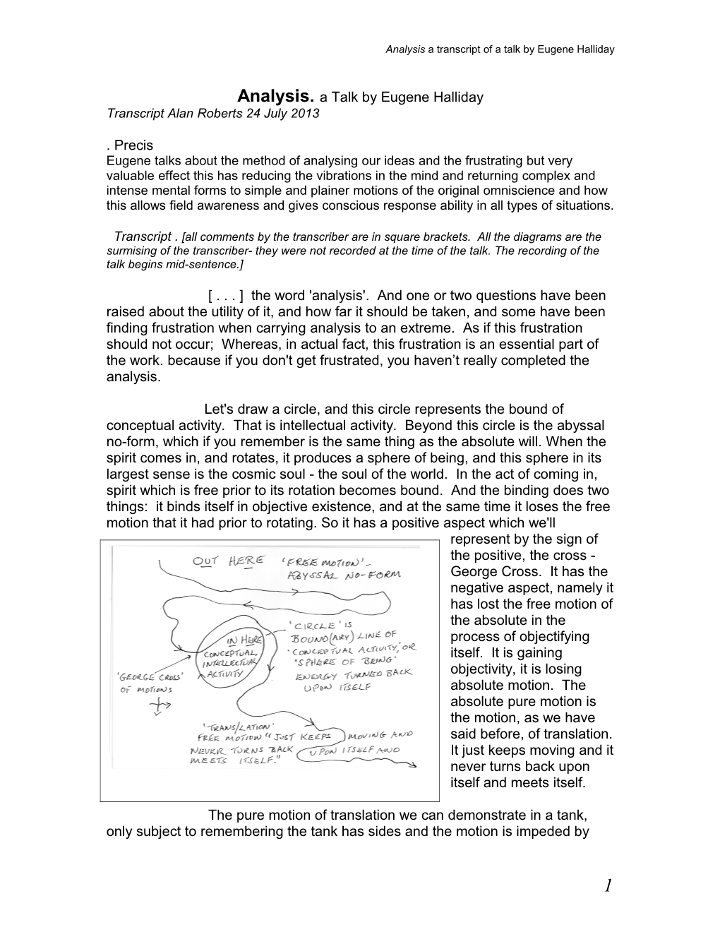 Analysis a Transcript of a Talk by Eugene Halliday