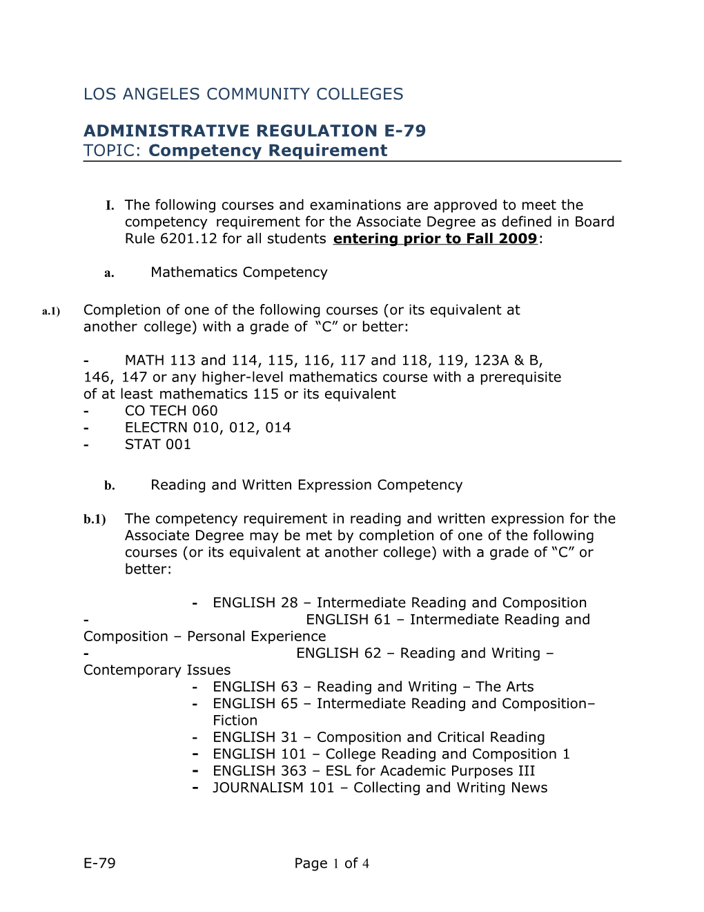 LACCD Credit for Advanced Placement Exams