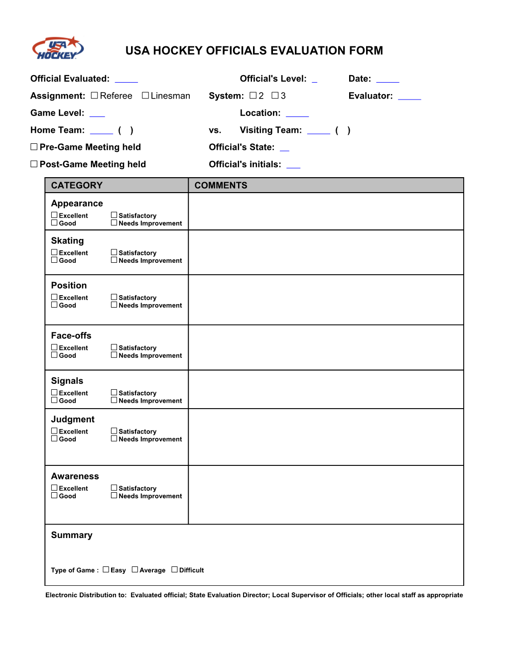 Usa Hockey Officials Evaluation Form