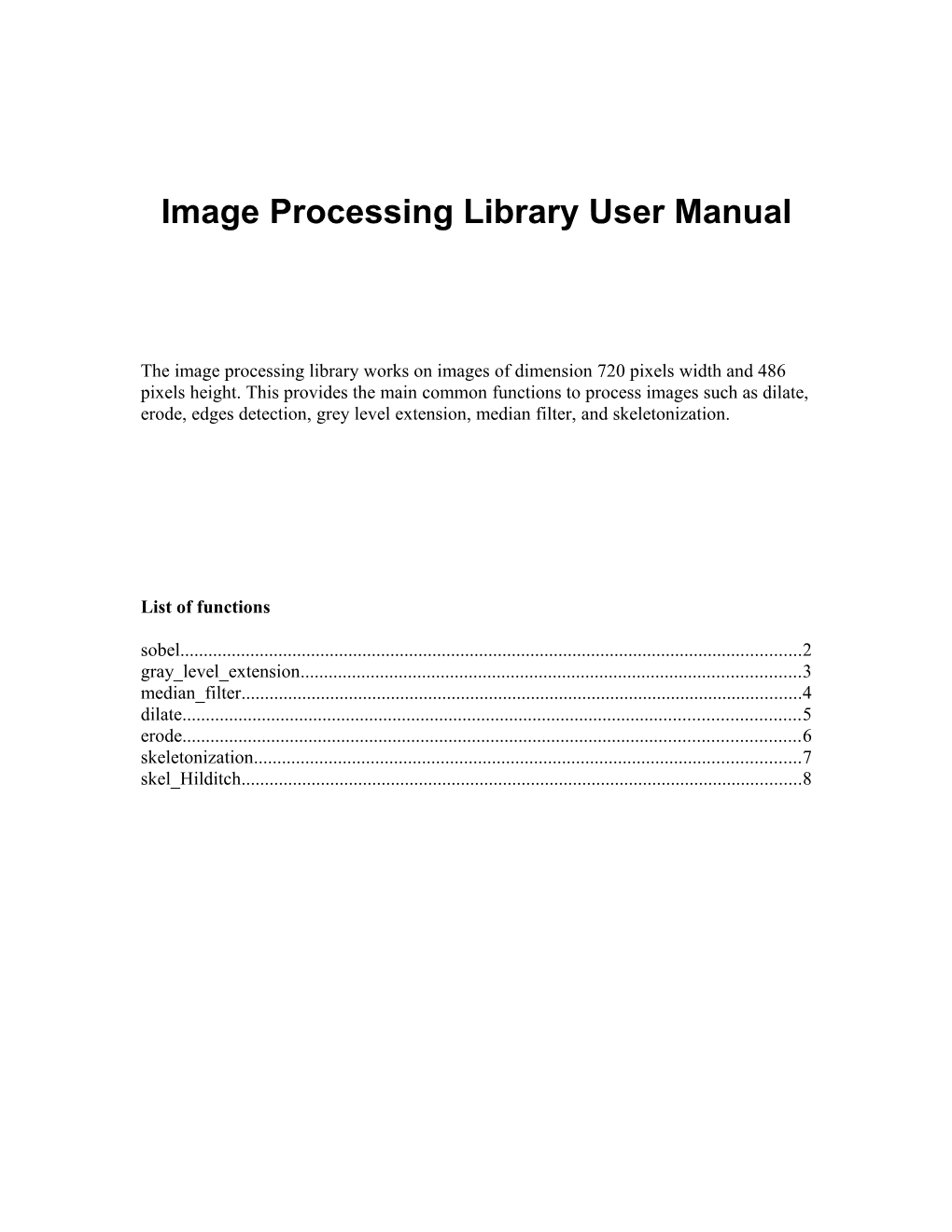 Image Processing Library User Manual