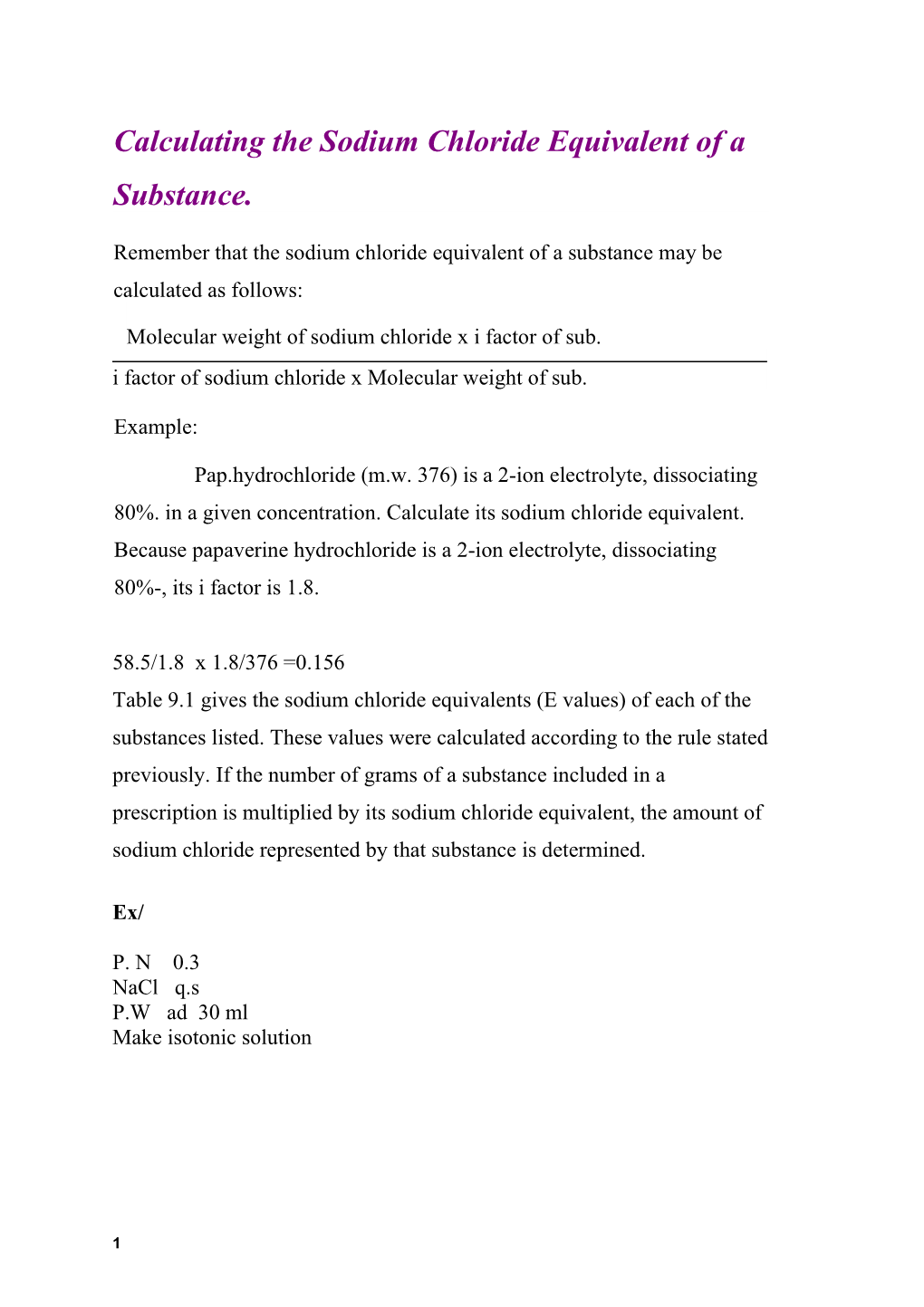 Calculating the Sodium Chloride Equivalent of a Substance