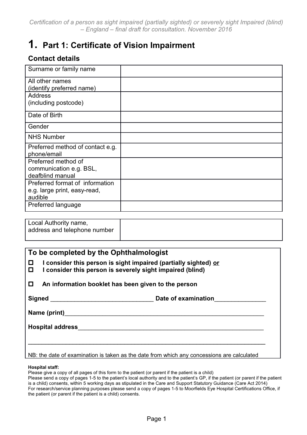 Part 1:Certificate of Vision Impairment