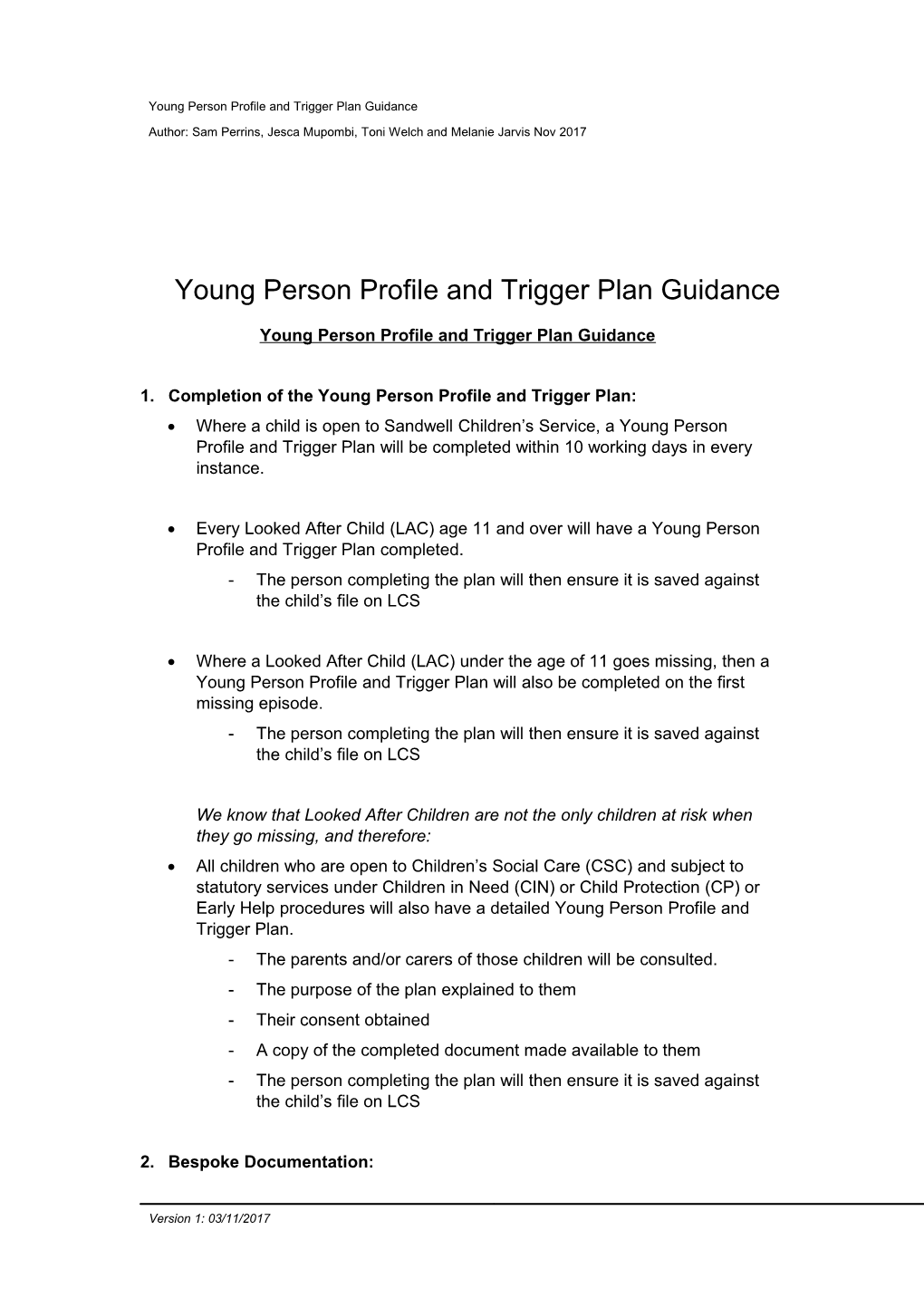 Young Person Profile and Trigger Plan Guidance