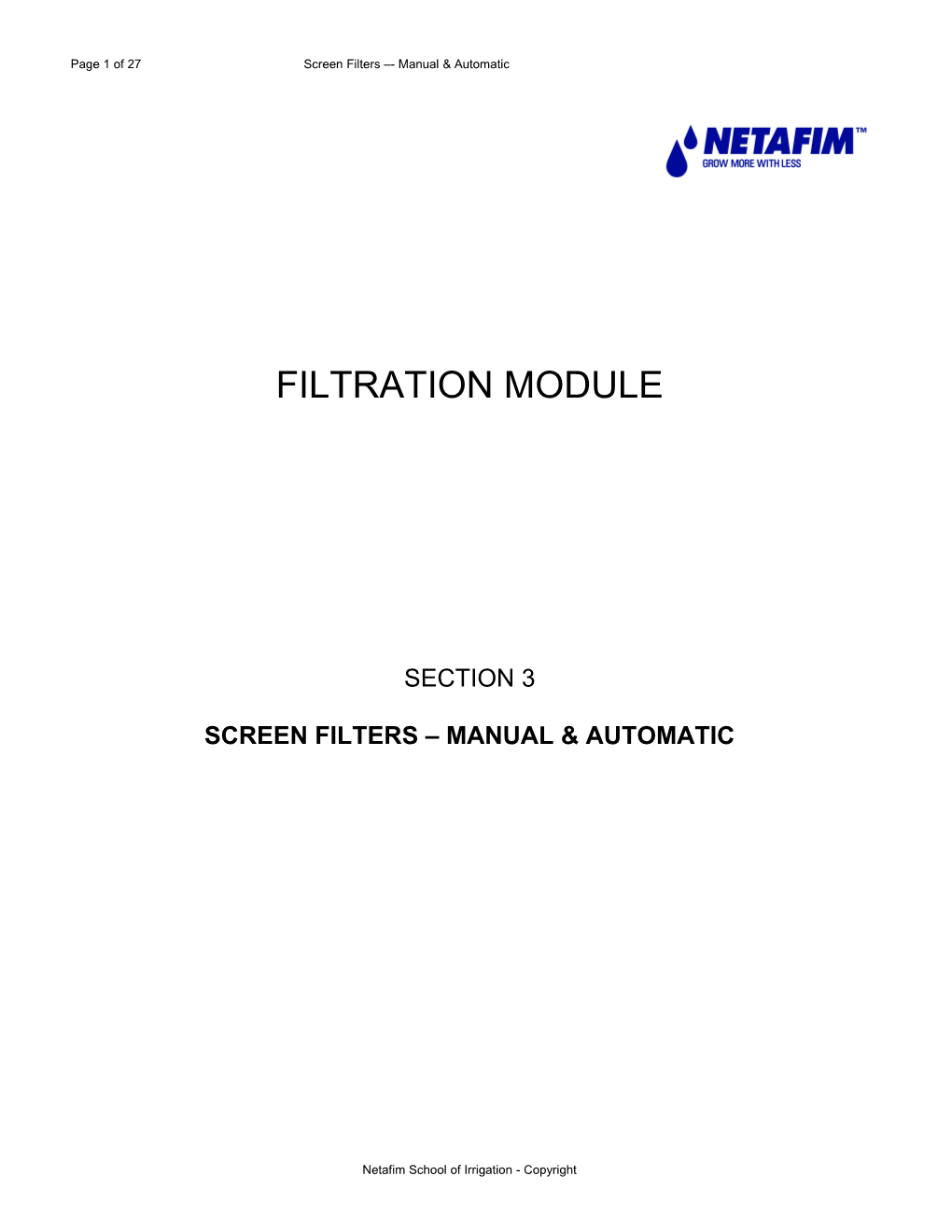 Page 1 of 27Screen Filters - Manual & Automatic