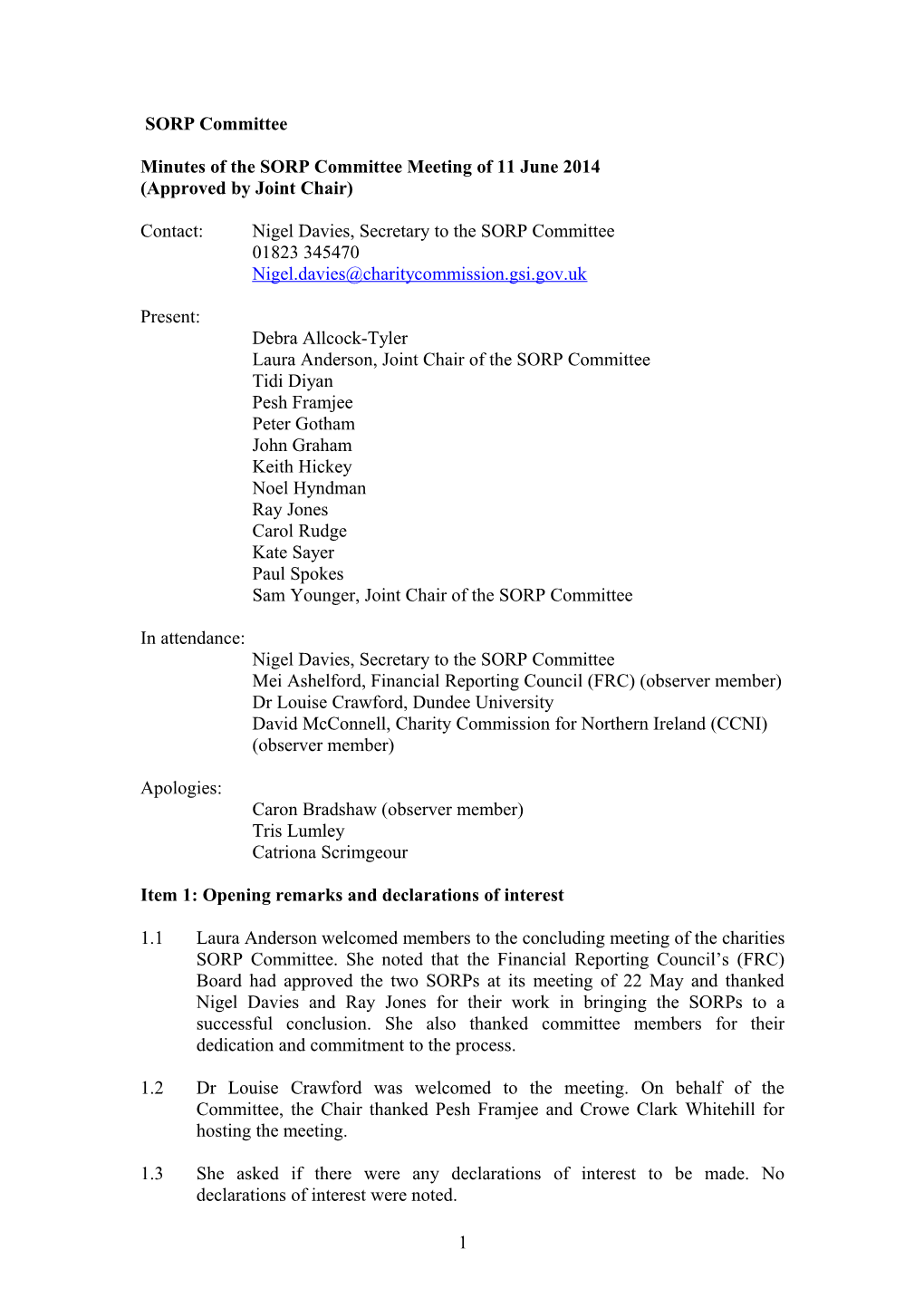 Minutes of the SORP Committee Meeting Of11 June 2014