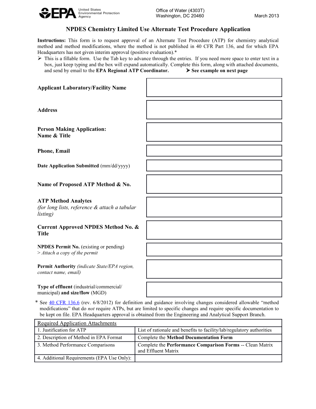 NPDES Chemistry Limited Use ATP Application