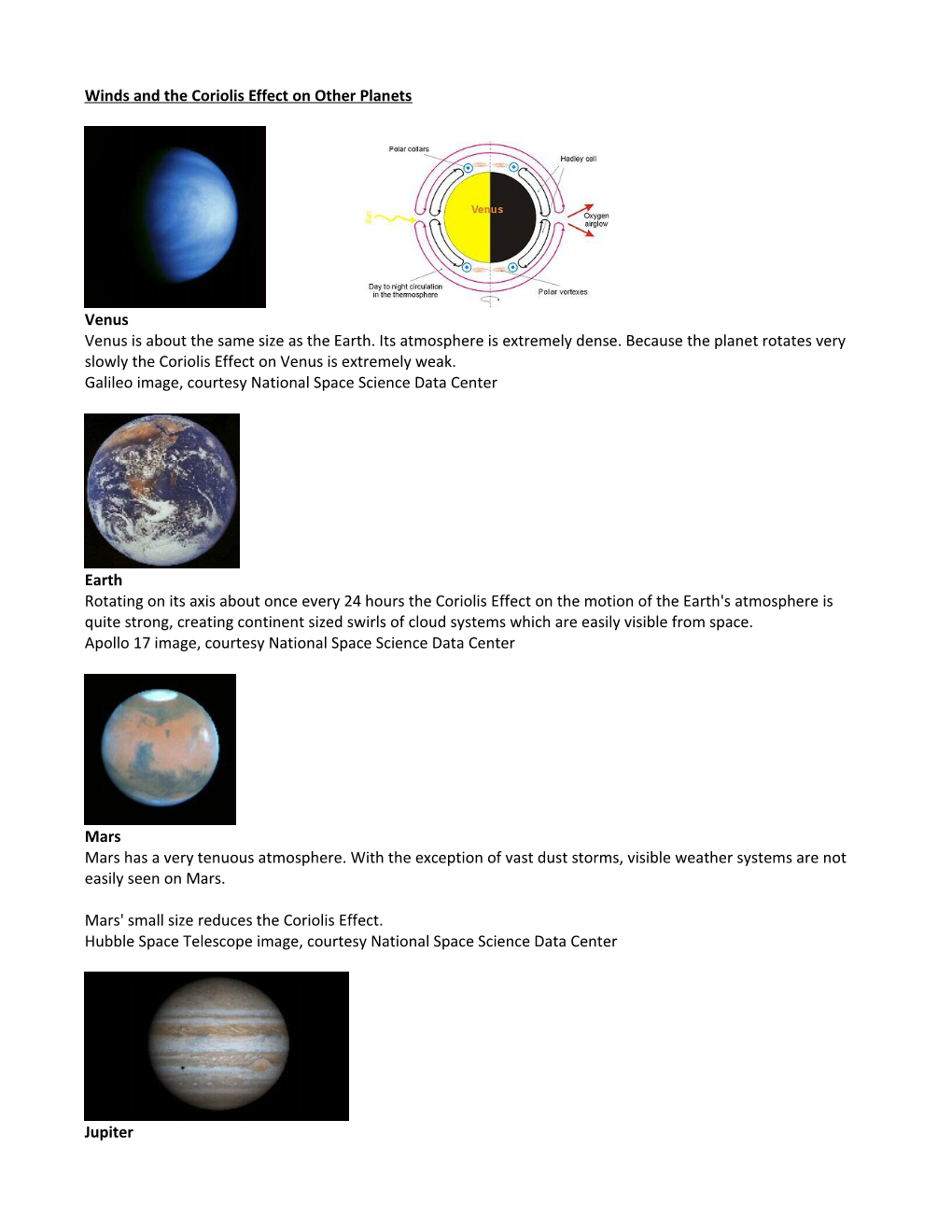 Winds and the Coriolis Effect on Other Planets