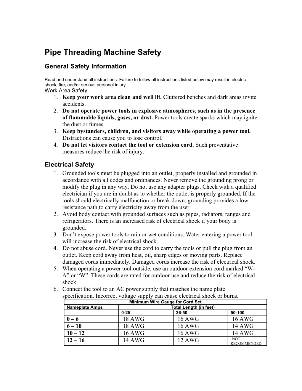 Pipe Threading Machine Safety