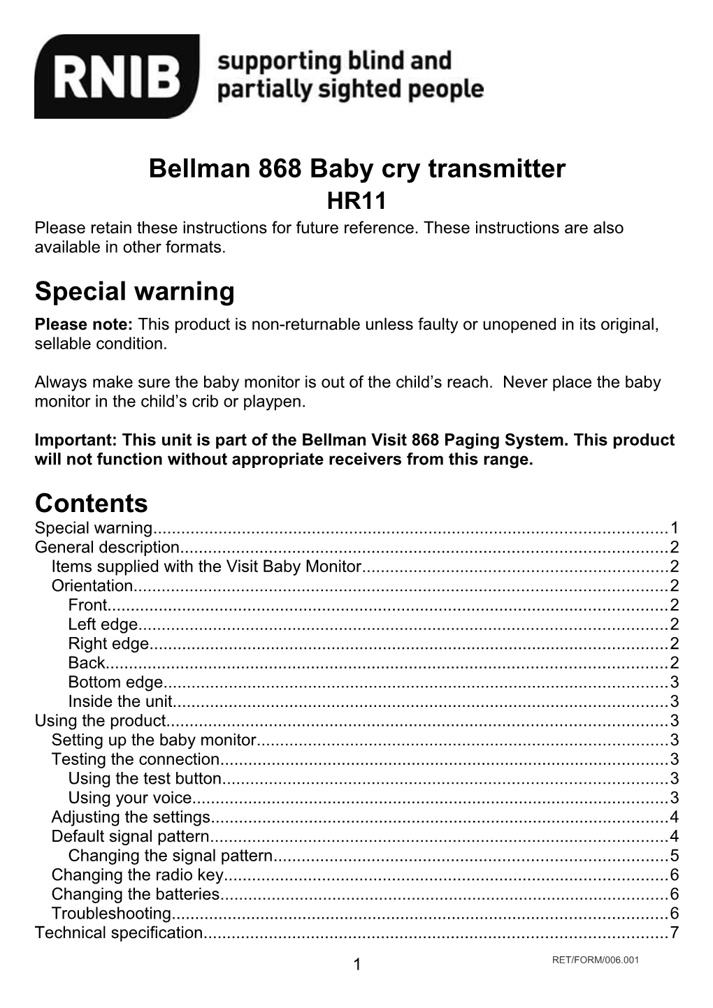 Bellman 868 Baby Cry Transmitter