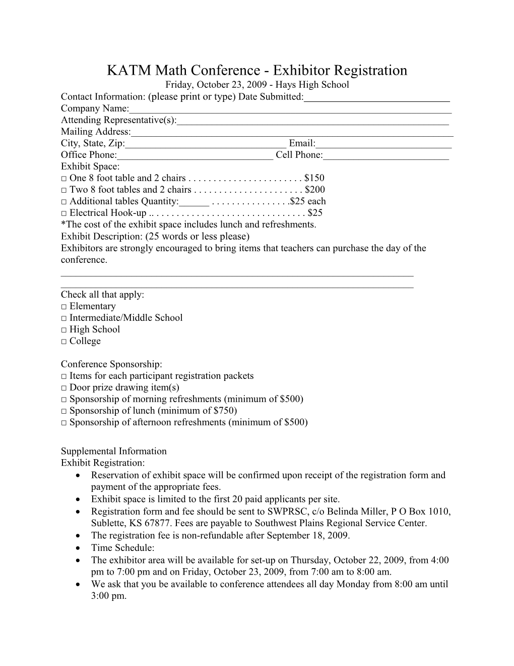 KATM Math Conference - Exhibitor Registration