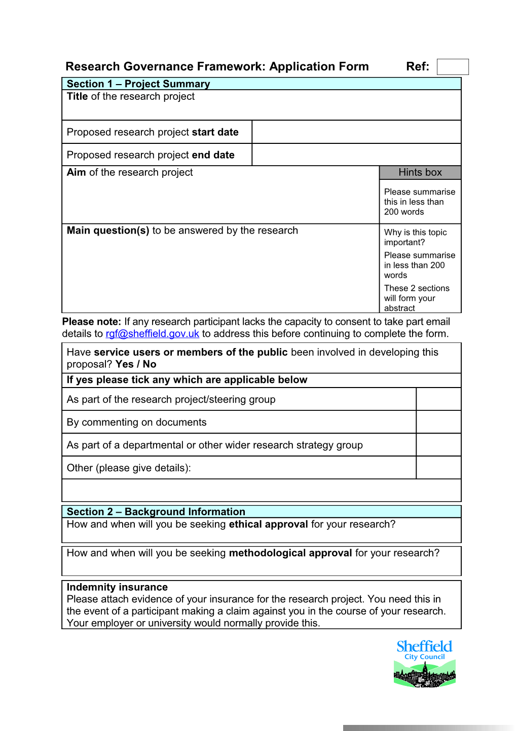 Sheffield RGF Discussion Document September 09