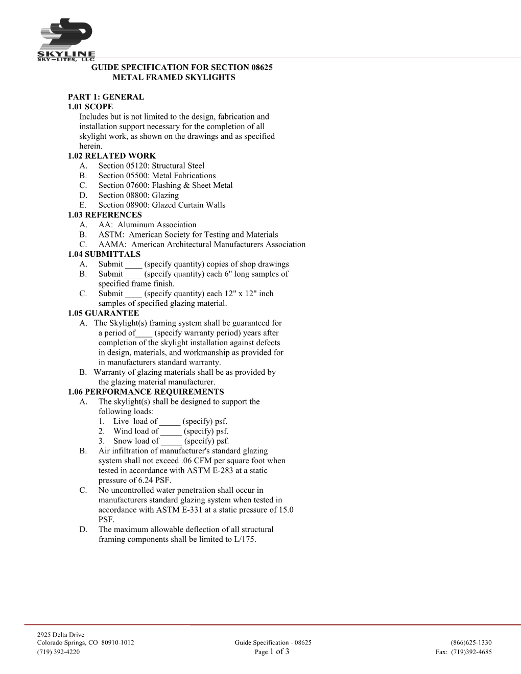 Guide Specification for Section 08625