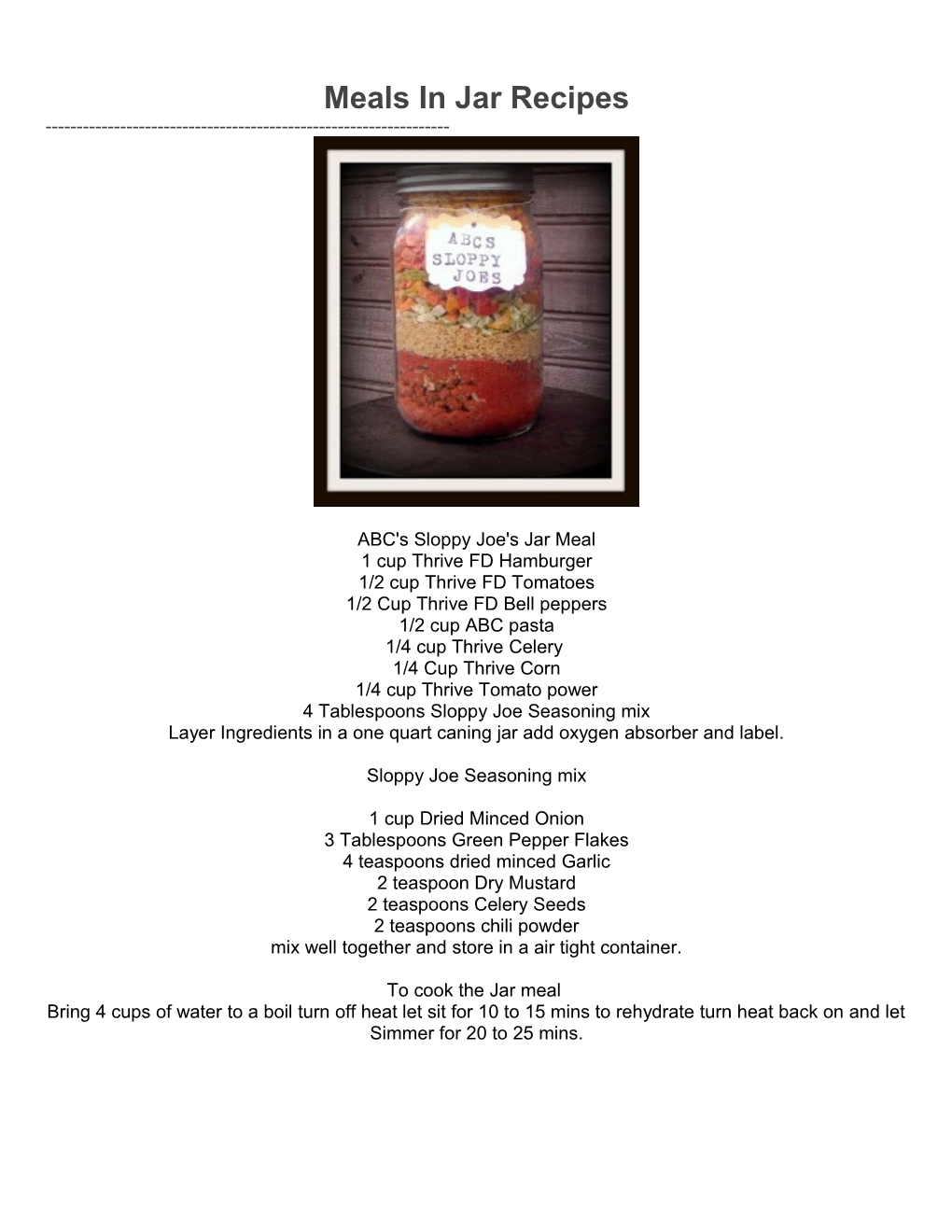 Meals in Jar Recipes