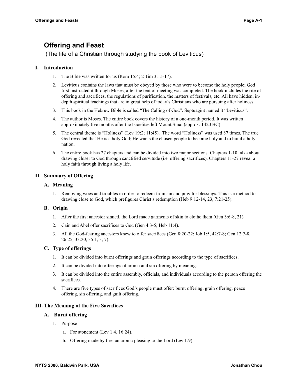 Offerings and Feasts Page A-1