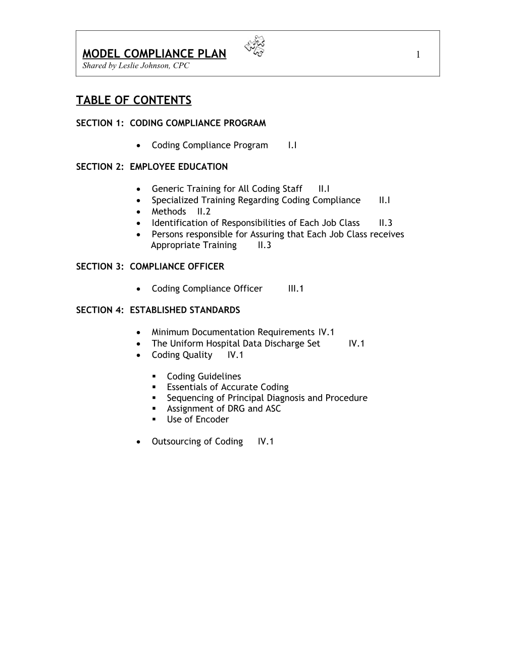 Coding Compliance Model Compliance Plan