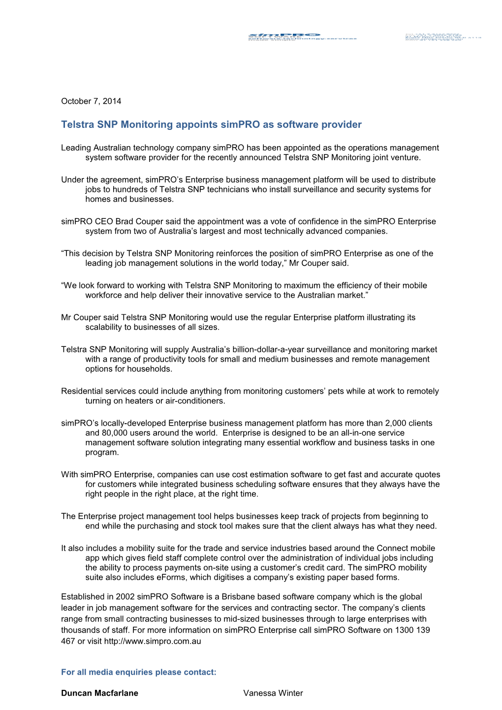 140930 Telstra SNP Monitoring Appoints Simpro As Software Provider
