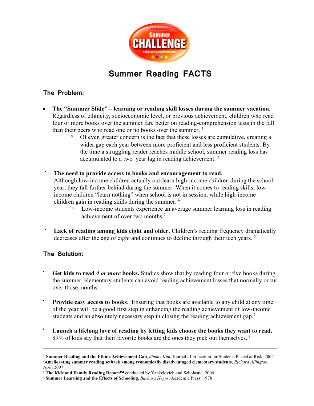 Facts About Summer Reading