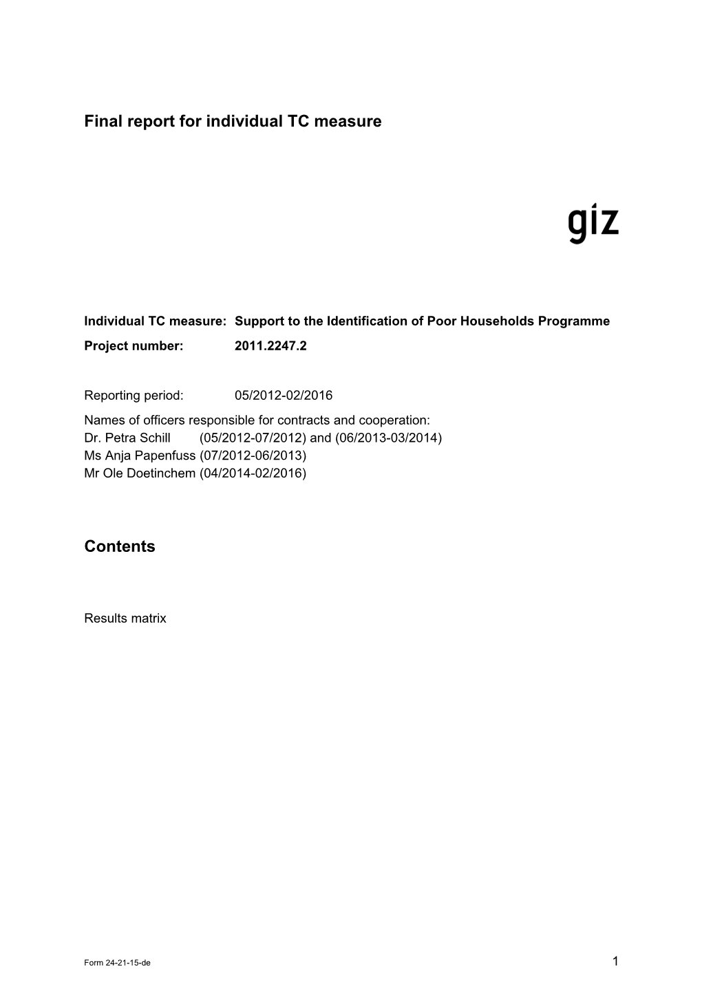 Form 24-21-De, Schlussbericht Zu Einer TZ-Maßnahme (Anlage Zur BE Im Schwerpunkt), Stand