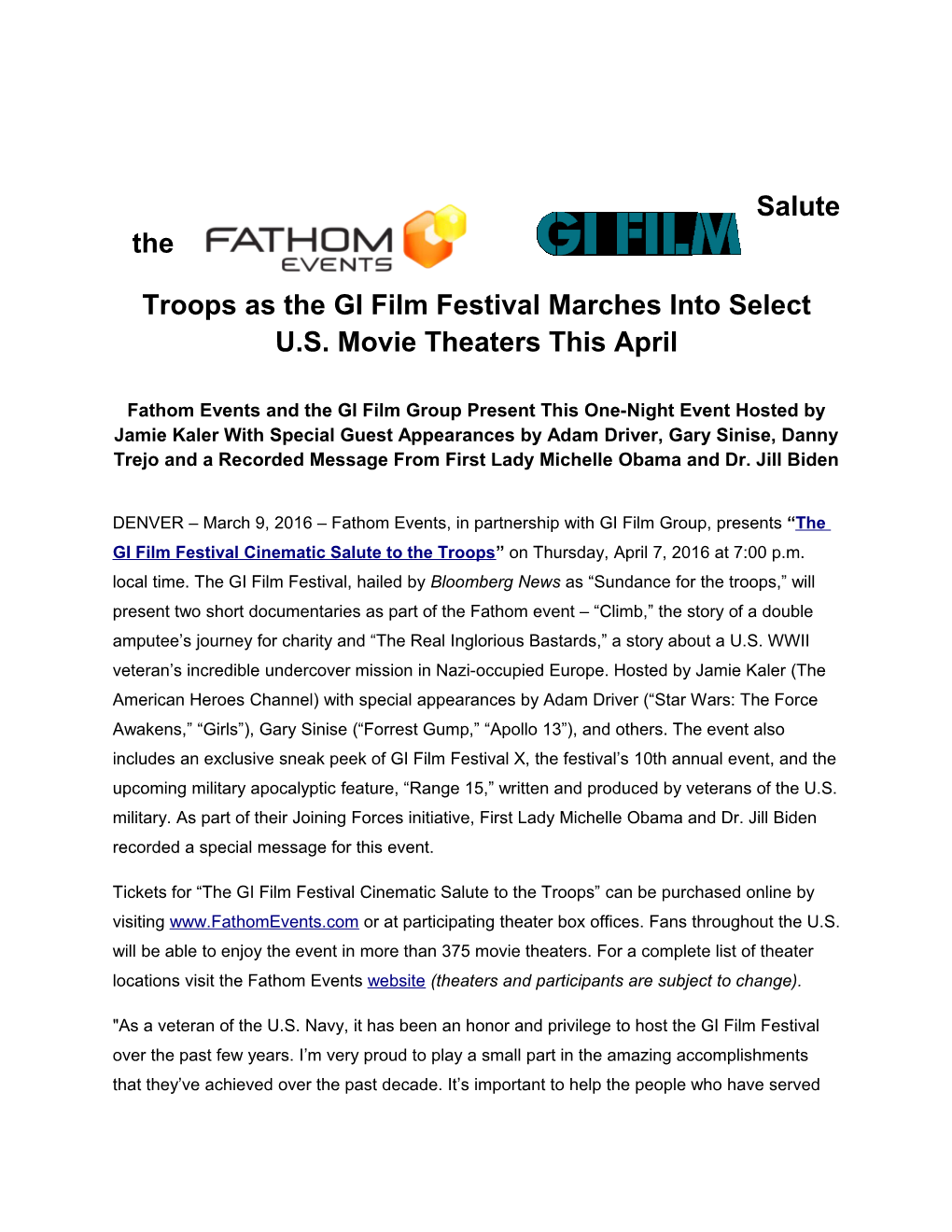 Salute the Troops As the GI Film Festival Marches Into Select U.S. Movie Theaters This April